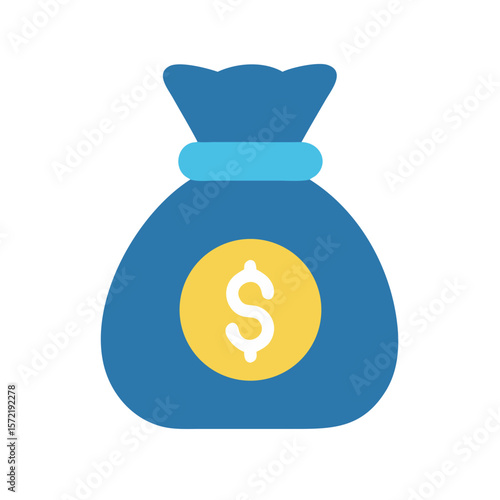 Blue money bag illustration with dollar symbol icon art
