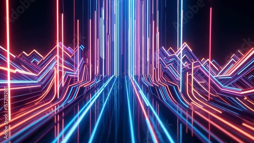 Neon Light Data Flow - Futuristic Digital Mountain Sound Wave Background