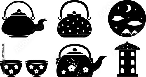 flying tea pot silhouette against a full moon silh.eps