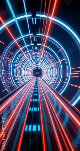 High-Speed Futuristic Light Tunnel - Sci-Fi Digital Travel