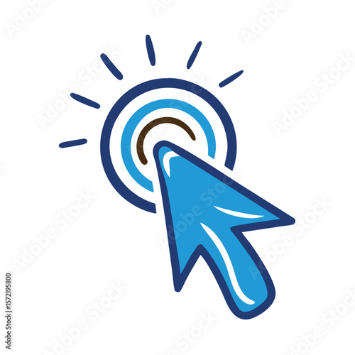 A hand cursor points to a circle, isolated on white background