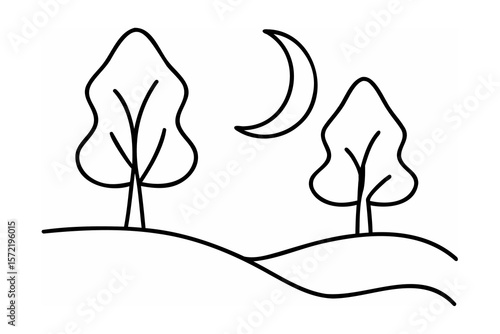 Two trees and crescent moon nature night