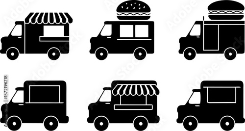 food truck icons set in black filled and stroke li.eps