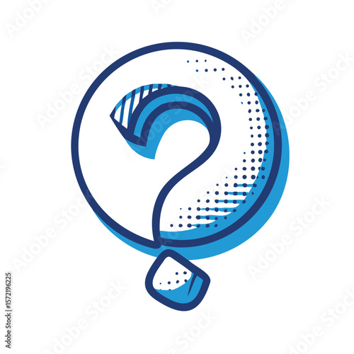 A blue question mark icon represents inquiry and uncertainty