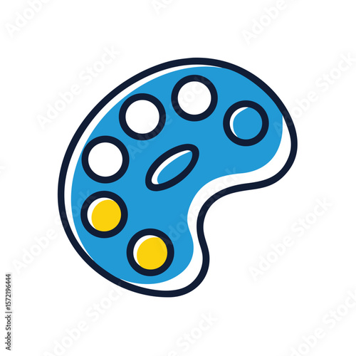 A blue artists palette with paint represents creativity