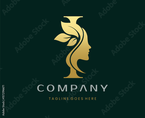 Letter I Beauty Face Nature Leaf Logo Design