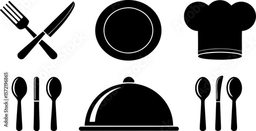 fork  spoon  knife  plate  chef hat  and cloche or.eps
