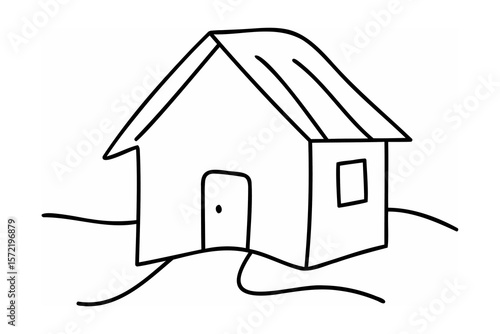 Simple house sketch with wavy ground home dwelling