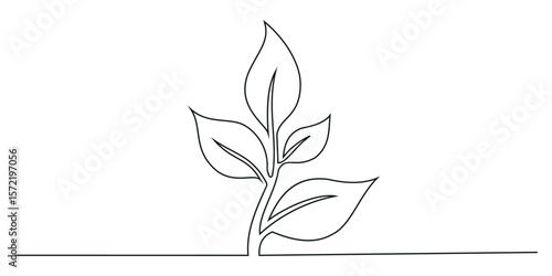 Growth plant processing tree one line drawing. Vector illustration, Growth, seedling, gardening concept single line. Editable outline.