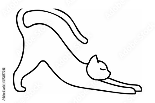 Black cat stretching elegantly yoga feline