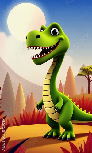 Colorful Dinosaurs in a Vibrant Forest with Cartoon Style Design