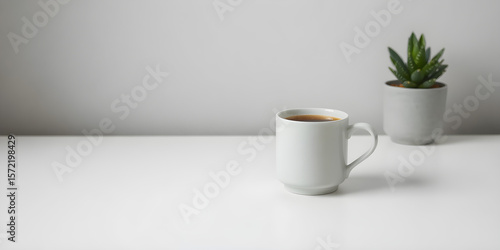 Wallpaper Mural Coffee cup with steam on minimal desk, background soft gray, clean layout Torontodigital.ca