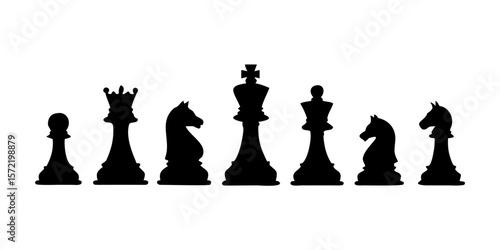 chess pieces set black silhouette vector collection king queen knight rook bishop pawn for board game illustration