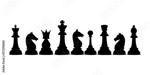 chess pieces set black silhouette vector collection king queen knight rook bishop pawn for board game illustration