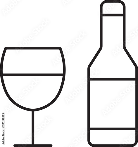 Wine glass wine bottle simple line art black outline minimal style isolated white elegant modern drink alcohol celebration party beverage vector illustration clean design relaxation enjoyment