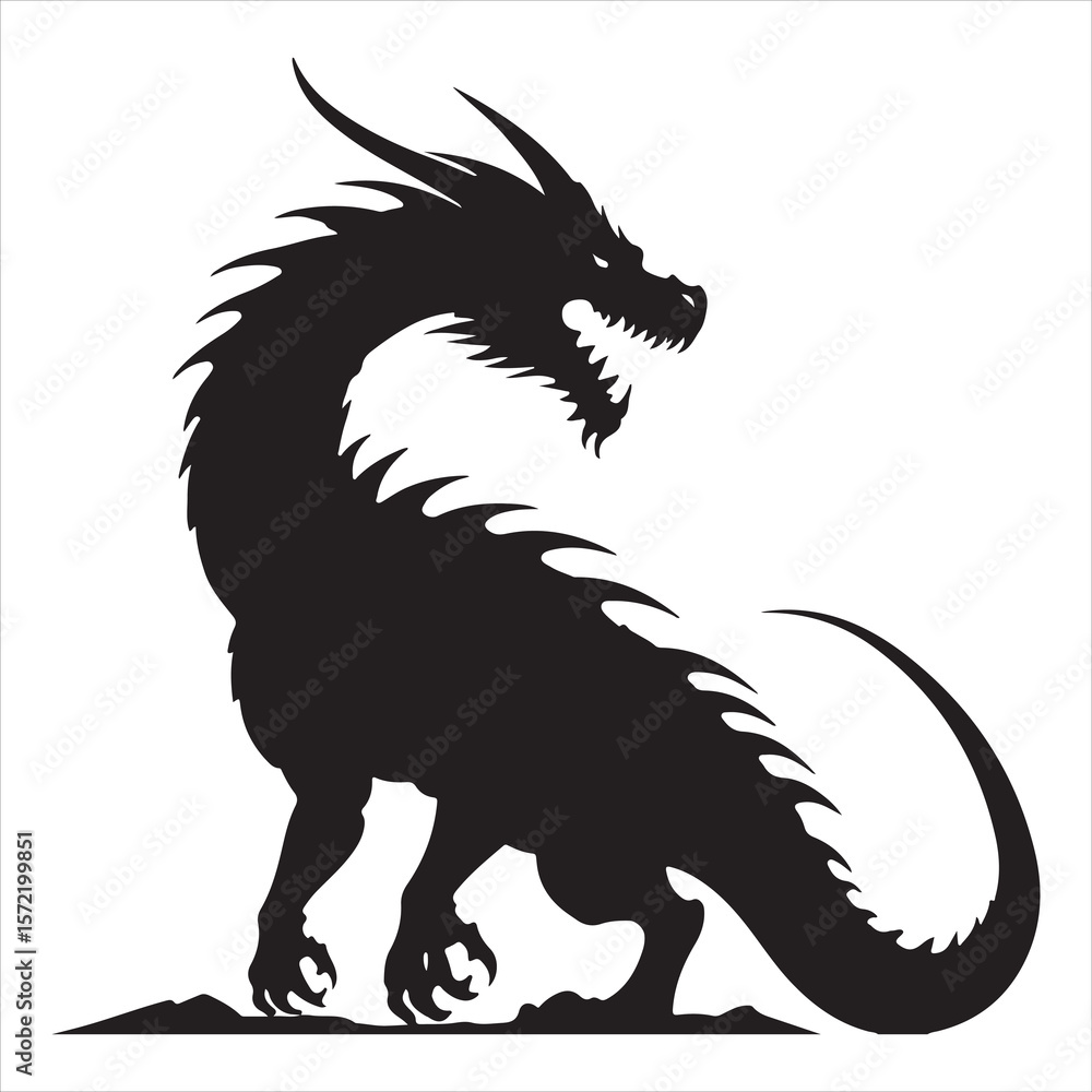 Fototapeta premium Majestic Dragon Silhouette - Minimalist Black Vecto 