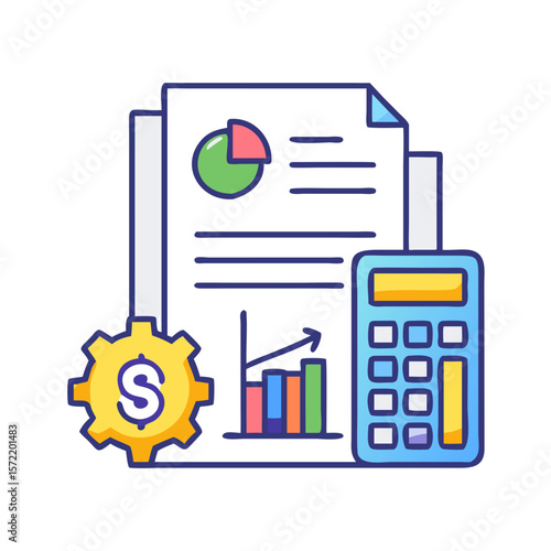 Business accounting tools and financial analysis documentation concept