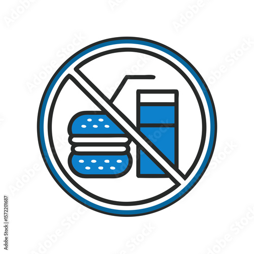 No calories icon with hamburger and drink crossed out 