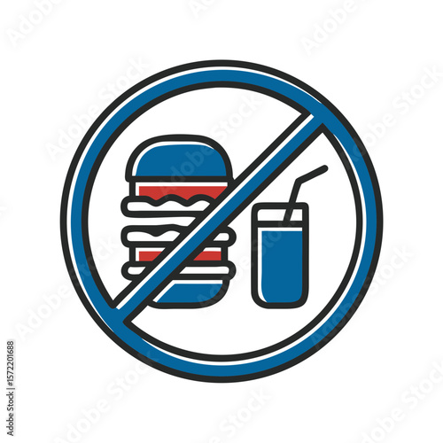 No calories icon featuring a hamburger and drink in a circular ban symbol 