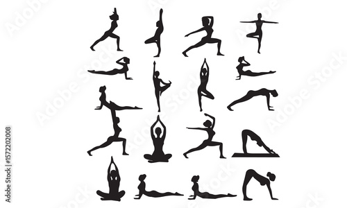Yoga Poses Silhouette Pattern Fitness and Meditation Vector Background