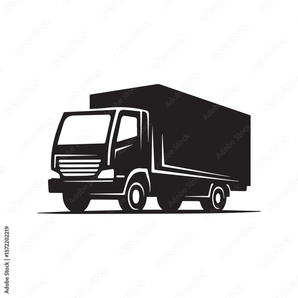 Fototapeta premium Delivery Box Truck Silhouette Vector Icon Logistics Transport