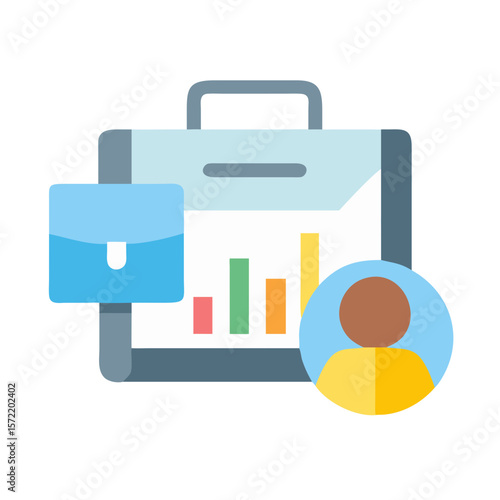 Business portfolio icon featuring charts and user avatar