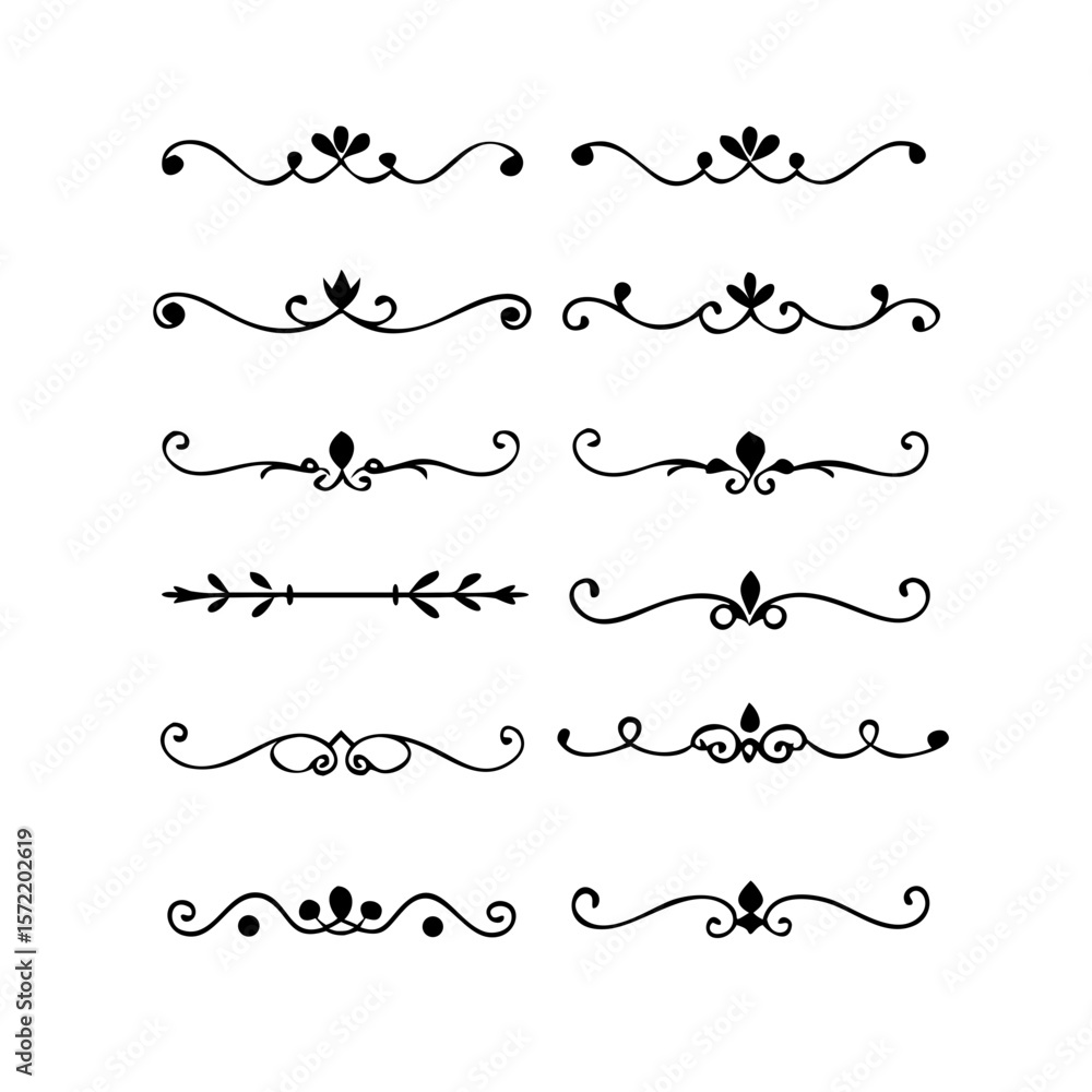 Obraz premium Decorative simple divider. Text dividers retro minimal line separators, Vector isolated geometric wedding card heart separator elements set. Text dividers. . Hand drawn vector illustration. 