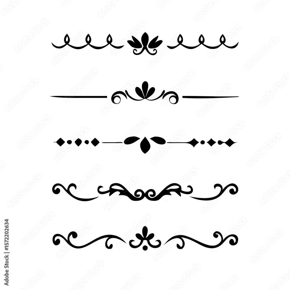 Obraz premium Decorative simple divider. Text dividers retro minimal line separators, Vector isolated geometric wedding card heart separator elements set. Text dividers. . Hand drawn vector illustration. 