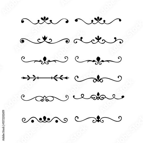 Decorative simple divider. Text dividers retro minimal line separators,  Vector isolated geometric wedding card heart separator elements set. Text dividers. . Hand drawn vector illustration. 
