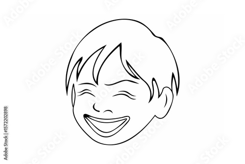 Joyful child laughing with eyes closed face laughter