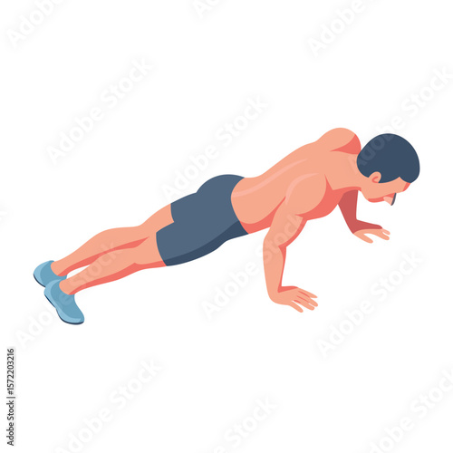 Man Doing Elevated Push-up Exercise Isometric Illustration