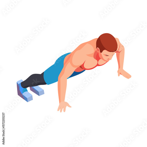 Man Doing Elevated Push-up Exercise Isometric Illustration