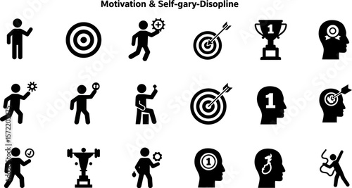 Motivation and self discipline icons for success goal achievement and personal development vector illustration vector