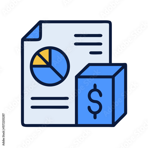 Financial report and money block icon on White Background