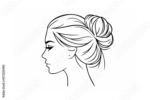 Elegant woman profile with hair bun beauty