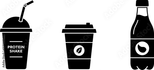 Protein shake coffee bottle vector illustration black and white drink icon set beverage container design vector