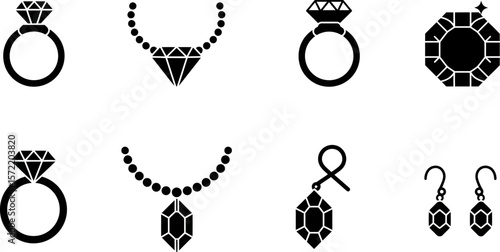 Discover elegant jewelry designs rings necklaces earrings and gemstones vector icons collection vector