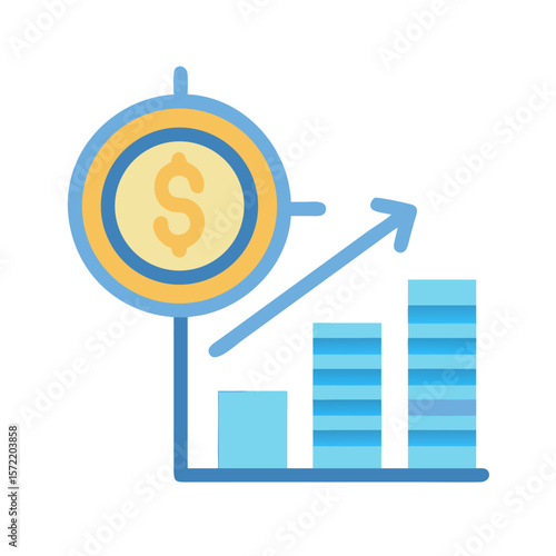 Growing investment return indicated by bars and coin target