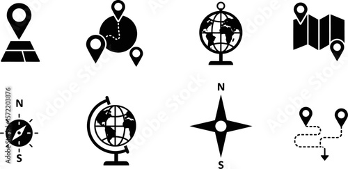 Vector travel and navigation icons set for maps and gps compass globe location and destination symbols vector