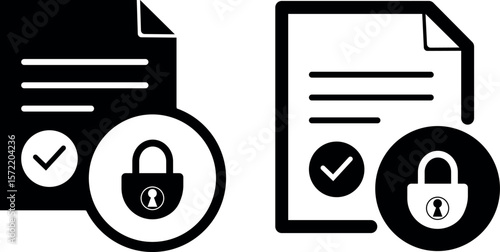  Secured file icon set vector with checkmark and lock for privacy, approval, and protection