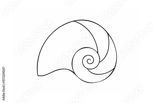 Elegant black spiral shell outline nautilus