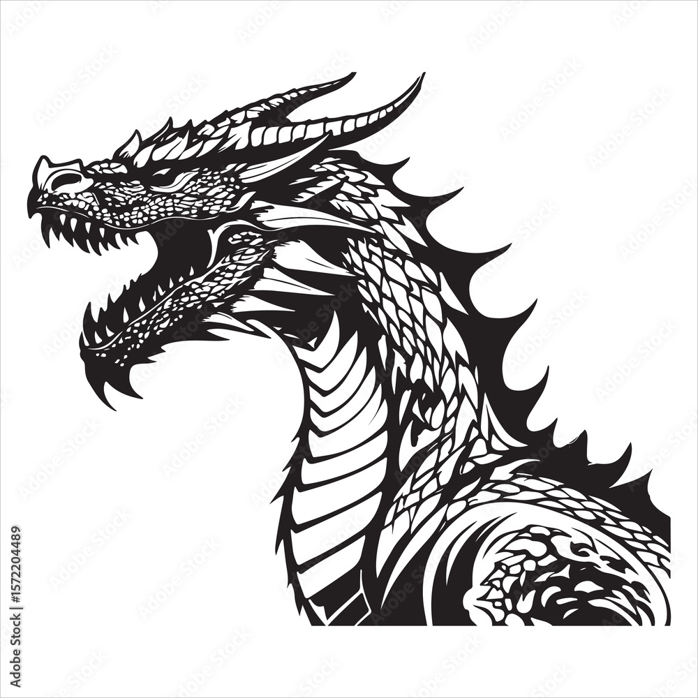 Obraz premium Majestic Dragon Silhouette - Minimalist Black Vecto 