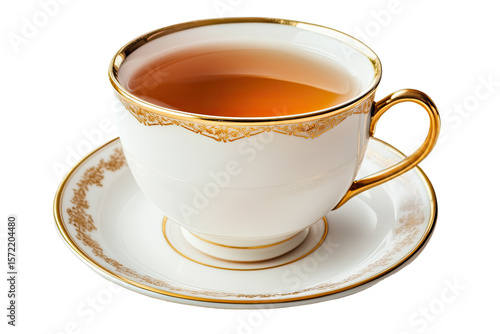 A cup of tea in ornate chinaware