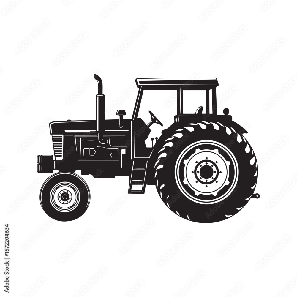 Obraz premium Farm Tractor Silhouette Icon Vintage Agricultural Vehicle