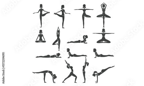 Yoga Poses Silhouette Pattern Fitness and Meditation Vector Background