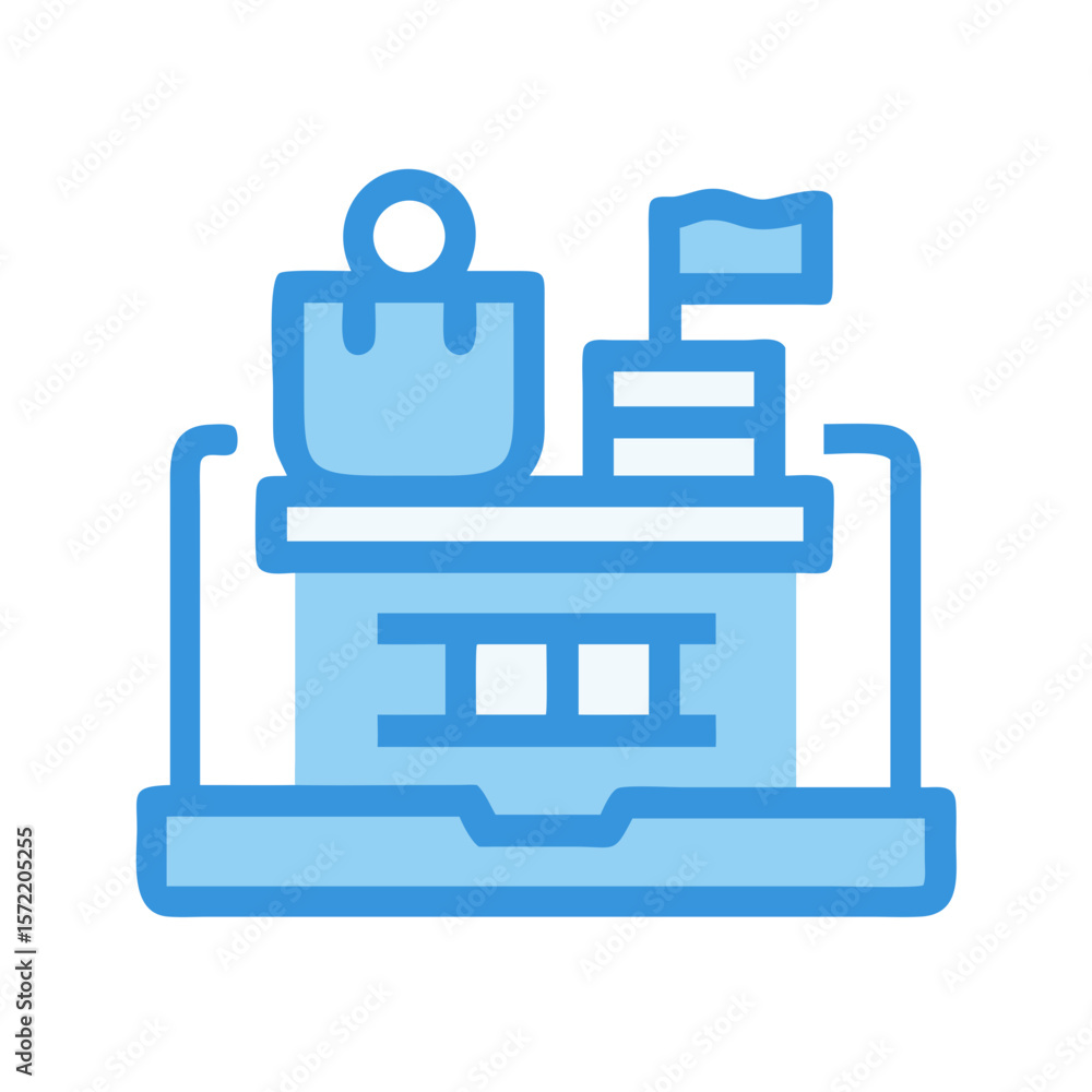 Obraz premium Online store icon with shopping bag and flag elements