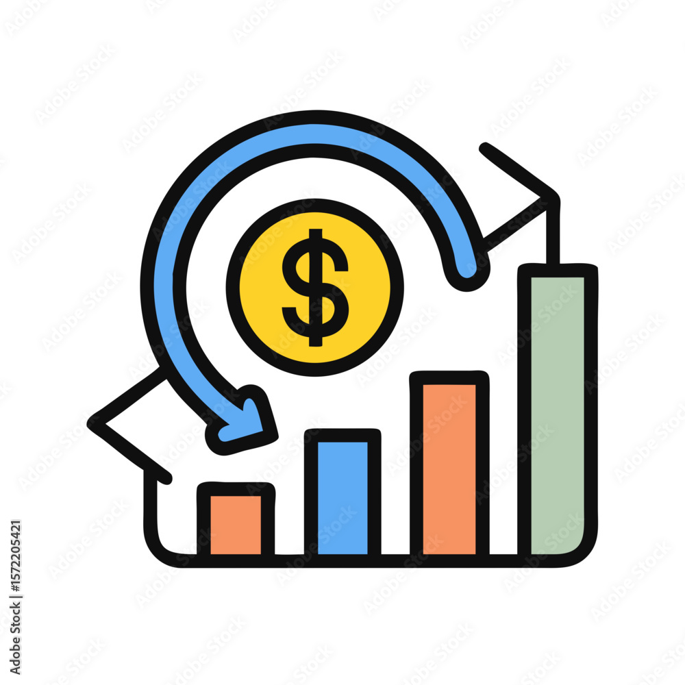 Financial growth concept with dollar coin and bar graph Financial growth concept with dollar coin and bar graph