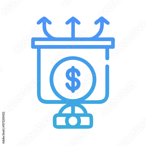 Digital money growth with upward arrows and dollar symbol