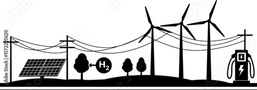 Alternative energy sources renewable energy wind power solar power hydrogen fuel cell electric vehicle charging vector