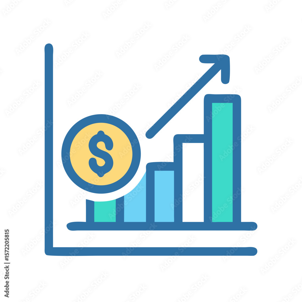 Financial growth chart with dollar coin, business illustration Financial growth chart with dollar coin, business illustration